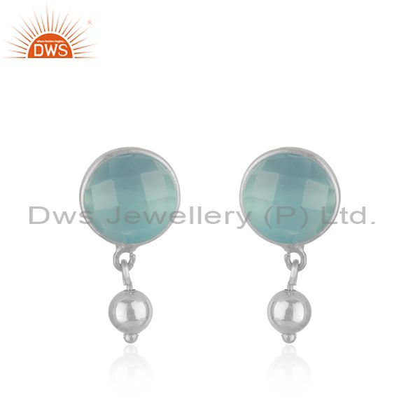 Aqua Chalcedony Gemstone Fine Sterling Silver Drop Earring Wholesale