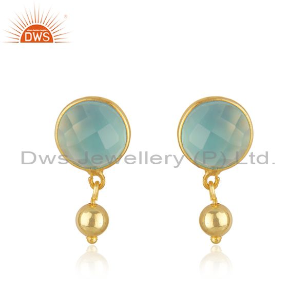 Manufacturer Aqua Chalcedony Gemstone Silver Gold Plated Earrings Jewelry