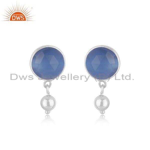 Blue Chalcedony Gemstone Earring Sterling Fine Silver Earrings Jewelry Supplier