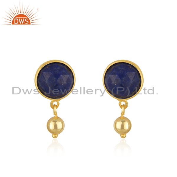 Lapis Lazuli Gemstone Gold Plated 925 Silver Drop Earring Manufacturer in Jaipur