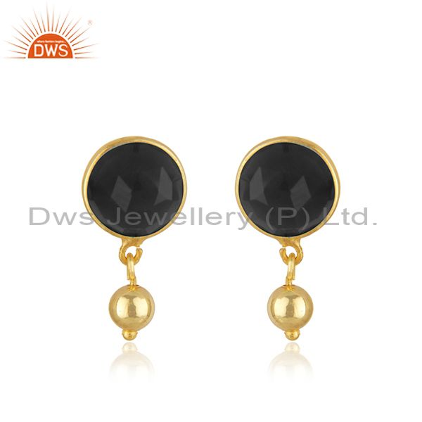 Designer Silver Gold Plated Black Onyx Gemstone Earrings Jewelry Supplier