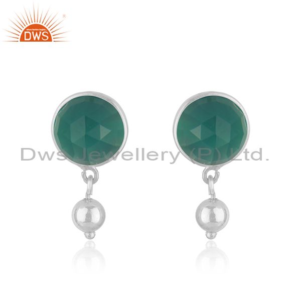 Green Onyx Gemstone Fine Sterling Silver Drop Earring Manufacturer Jaipur India