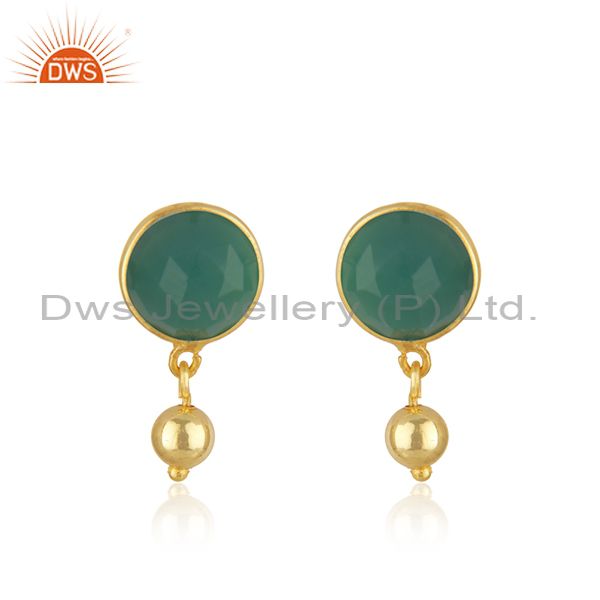 Designer Silver Gold Plated Green Onyx Gemstone Earrings Jewelry