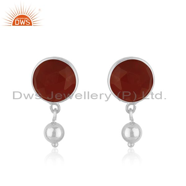 Natural Red Onyx Gemstone Earring Indian Designer Earrings Silver Jewelry