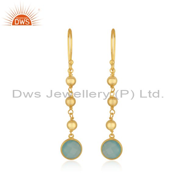 Handmade Gold Plated Silver Gold Plated Aqua Chalcedony Earrings Jewelry