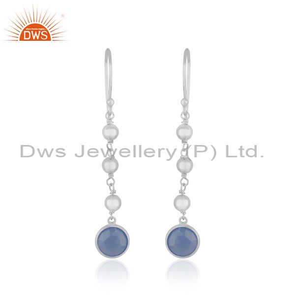 Blue Chalcedony Gemstone Fine Sterling Silver Earring Wholesaler India