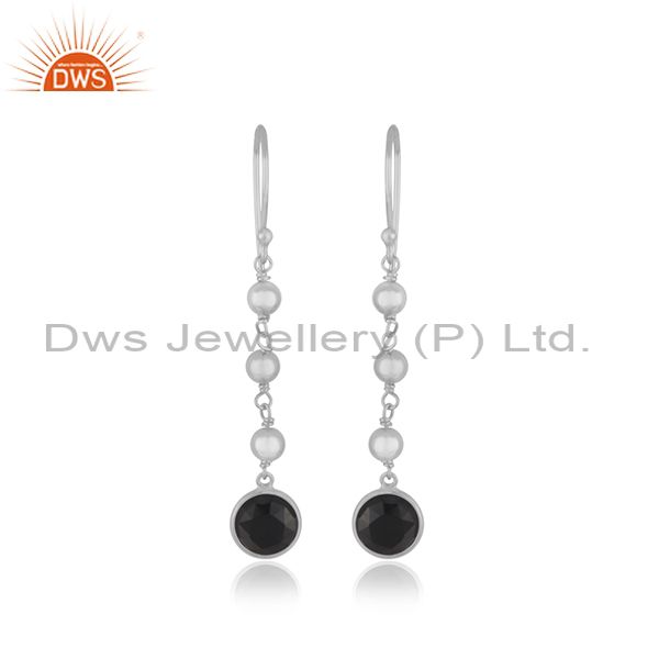 Black Onyx Gemstone Fine Sterling Silver Handmade Earring Manufacturer India