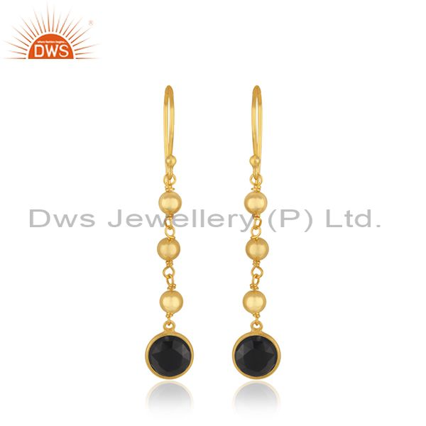 Yellow Gold Plated 925 Silver Black Onyx Gemstone Earring Wholesaler India
