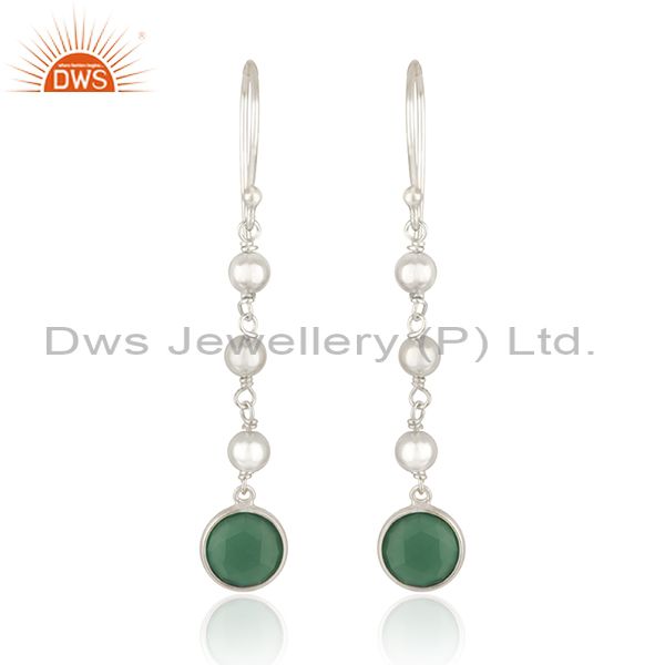 925 Sterling Silver Designer Silver Green Onyx Earrings Jewelry