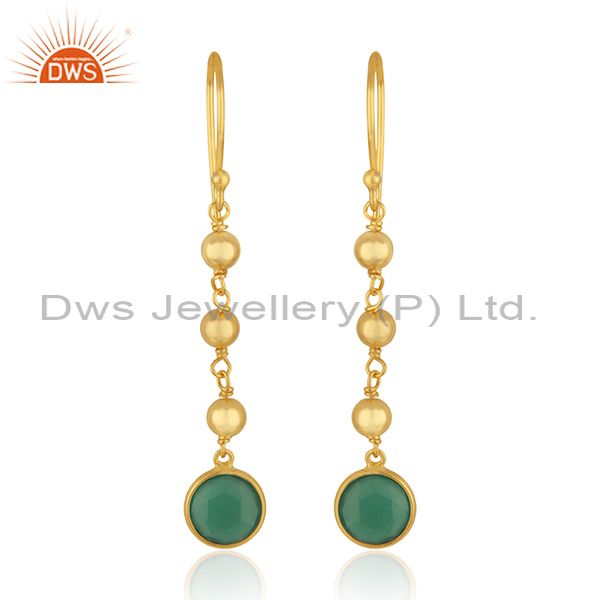 Designer Silver Gold Plated Silver Green Onyx Earrings Jewelry