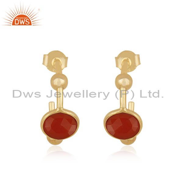 14k Gold Plated 925 Silver Red Onyx Gemstone Hoop Earring Suppliers Jaipur
