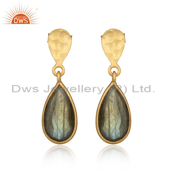 Handcrafted textured gold on silver dangle with labradorite