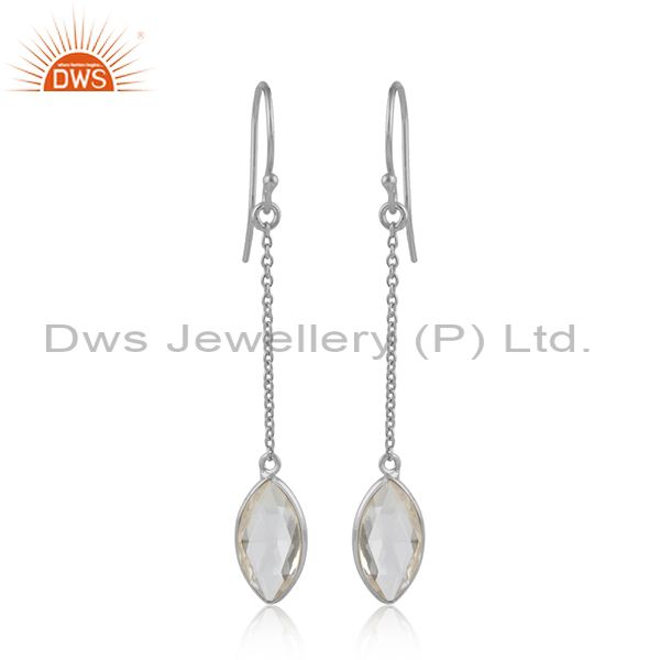 925 sterling silver crystal quartz gemstone chain dangle earrings