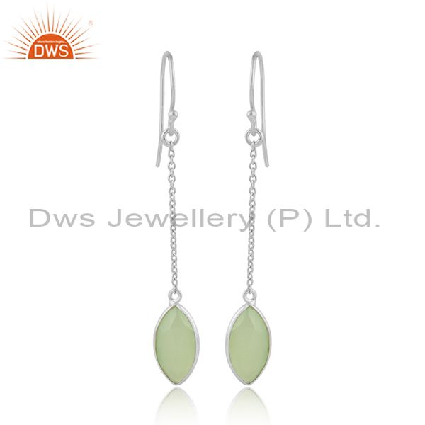 Prehnite chalcedony longing gemstone fine silver chain earrings