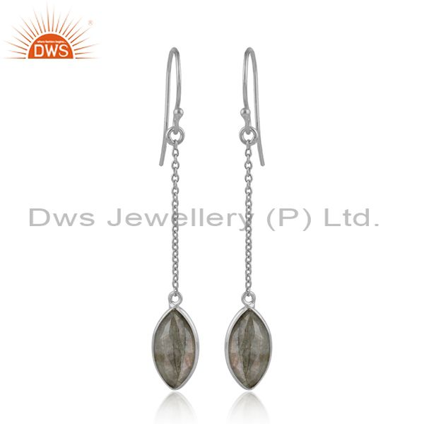 Labradorite gemstone designer fine silver womens chain earrings