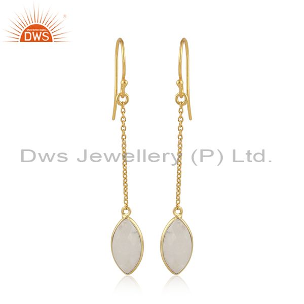 Rainbow moonstone gemstone womens silver gold plated earrings
