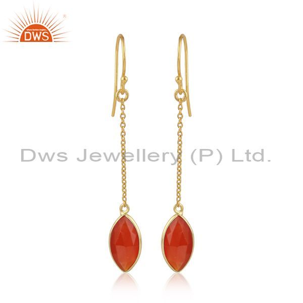 Red onyx gemstone designer 18k gold plated silver chain earrings