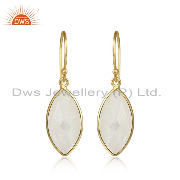Handmade gold plated silver rainbow moonstone gemstone earrings