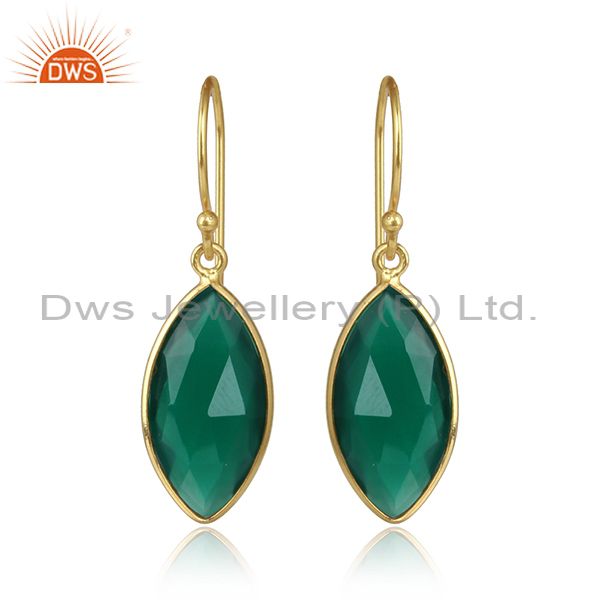 Green onyx gemstone yellow gold plated 925 silver earring jewelry