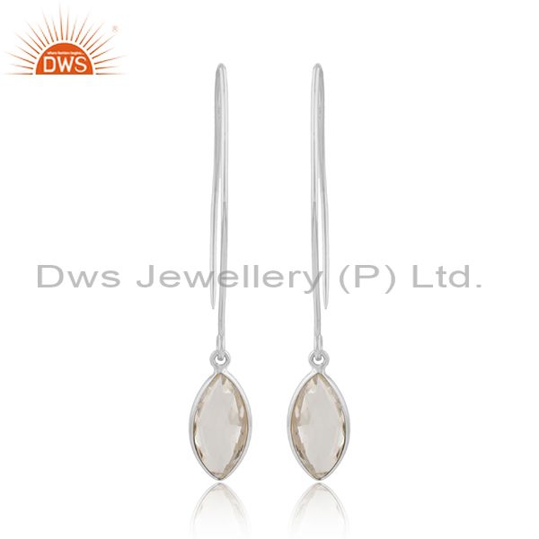 Crystal quartz gemstone designer fine silver womens hook earrings