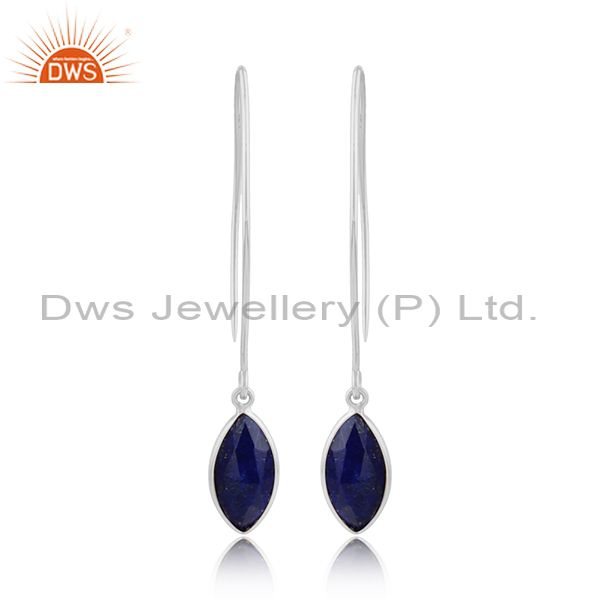 Hook drop lapis lazuli gemstone fine sterling silver earrings