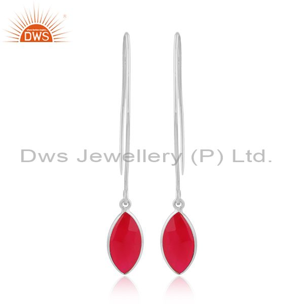 Pink chalcedony gemstone designer 925 silver womens hook earring