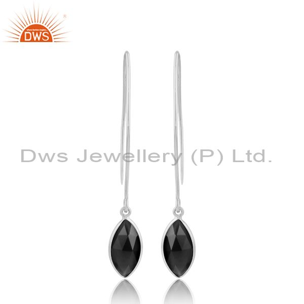 Black onyx gemstone designer sterling silver womens earrings