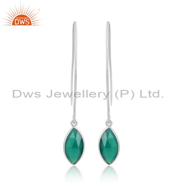 Hook 925 sterling fine silver green onyx gemstone earring jewelry