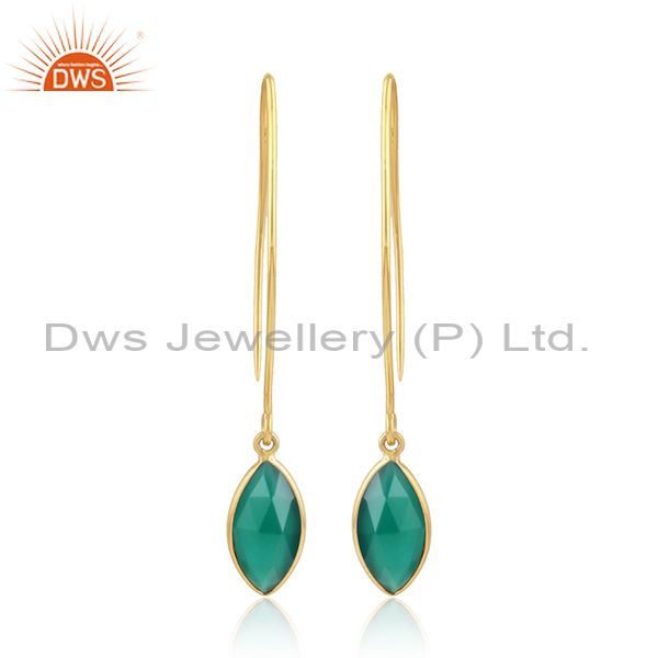 Green onyx gemstone designer gold plated silver hook earrings