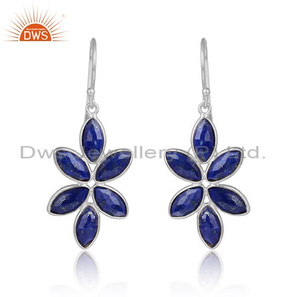 Floral lapis lazuli gemstone designer sterling silver earrings