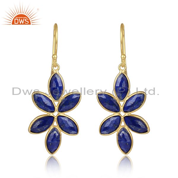 Lapis lazuli gemstone gold plated girl gold plated silver earring
