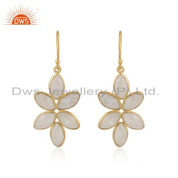 Flower 925 silver gold plated silver rainbow moonstone earrings