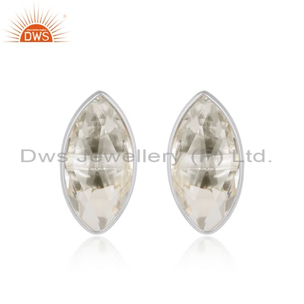 Crystal quartz gemstone designer 925 sterling silver stud earring