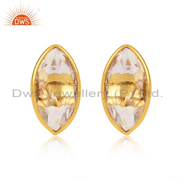 Crystal quartz gemstone gold plated silver designer stud earrings