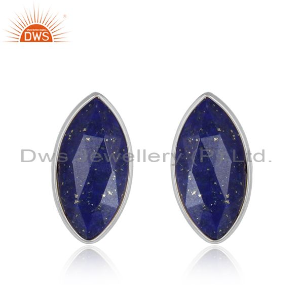 Lapis lazuli gemstone handmade 925 sterling silver stud earrings