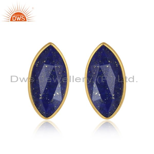 Lapis lazuli gemstone gold plated designer silver stud earrings