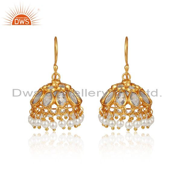 Designer traditional jhumka in gold on silver 925 with pearls