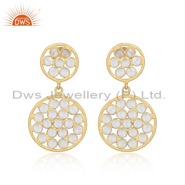 Designer gold plated 925 silver earrings with white zircon gemstone
