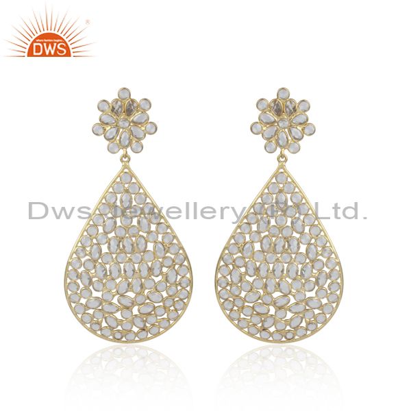 Traditional gold plated 925 silver white zircon gemstone earrings