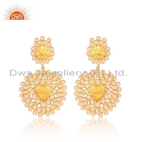 Round floral 18k gold plated silver designer cz earrings jewelry