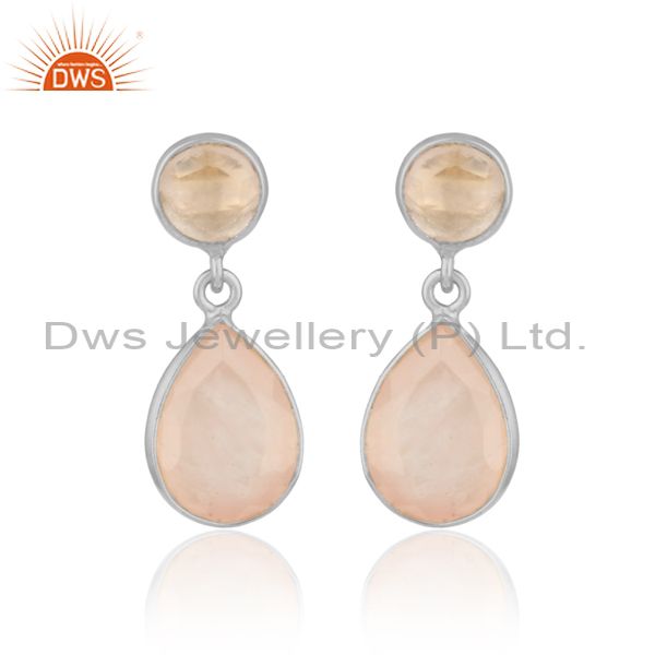 Handcrafted dangle earriing in silver 925 adorn with rose quartz