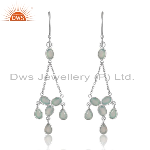 Sterling Silver White Drops With Aqua Chalcedony