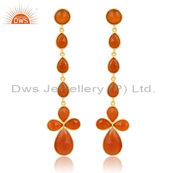 18K Gold Plated Sterling Earring With Various Cut Red Onyx