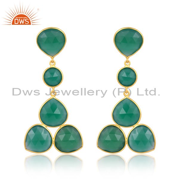 Dazzling 18K Gold Plated Green Onyx Sterling Silver Earring