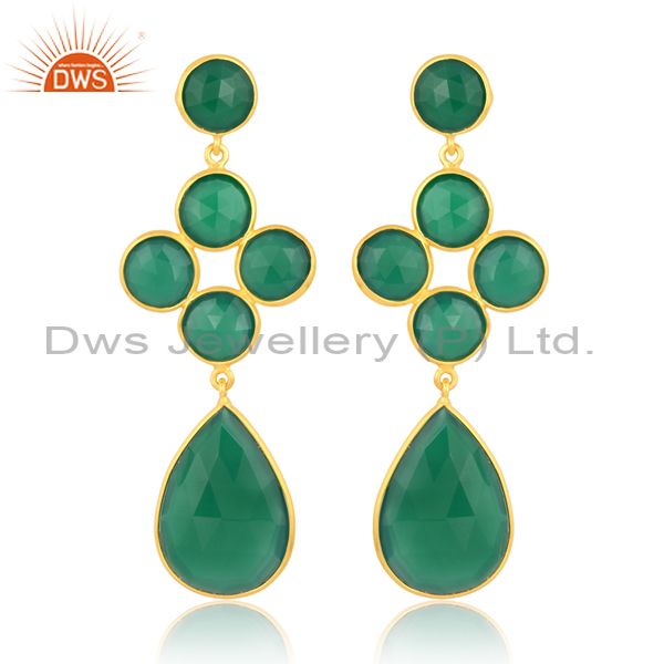 Green Onyx On 18K Gold Plated Sterling Silver Earring