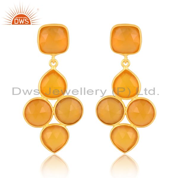18K Gold Plated Sterling Silver Earrings Yellow Chalcedony
