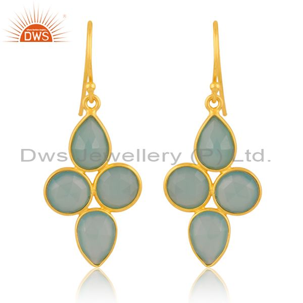 Aqua Chalcedony 18K Gold Plated Sterling Silver Earring