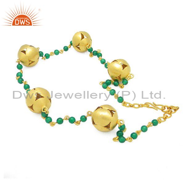 18k gold plated sterling silver natural green onyx beaded necklace