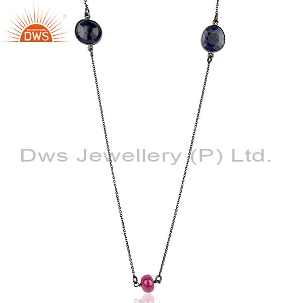 Natural ruby & blue sapphire gemstone silver necklace jewelry supplier