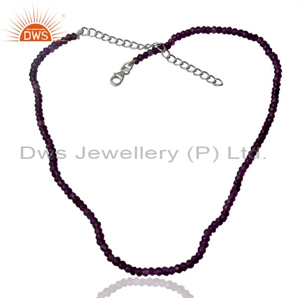 Natural amethyst gemstone sterling fine silver chain necklace supplier